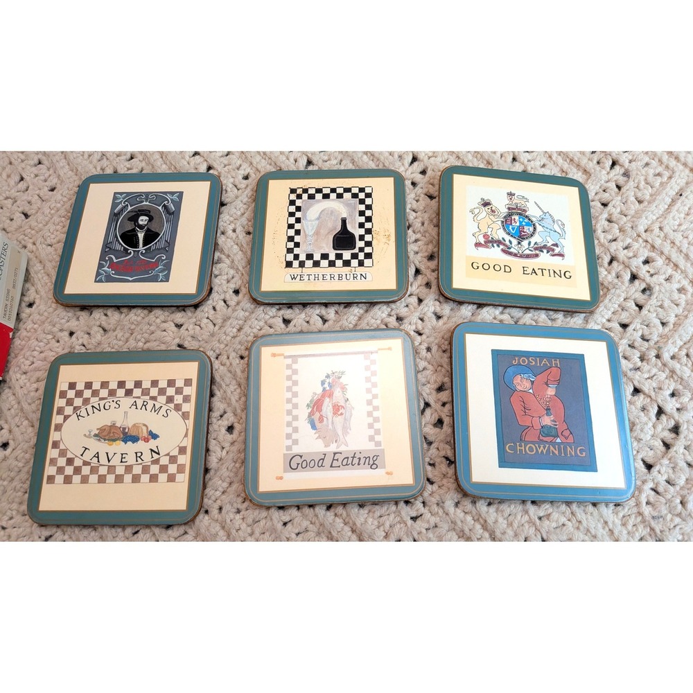 Vintage Pimpernel Tavern Signs Coasters Set of 6 Cork Back Made in England 4x4